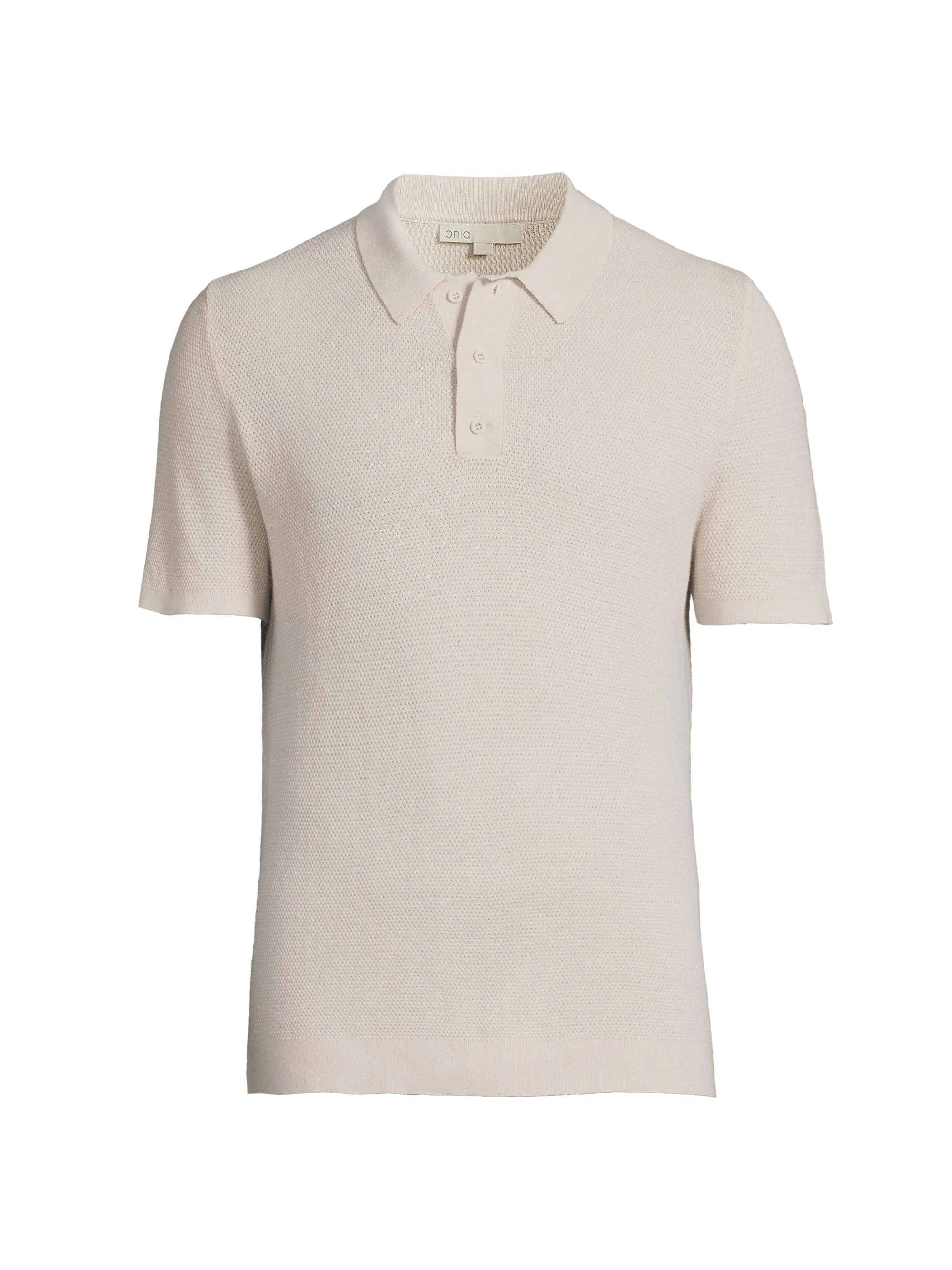 Men's Textured Knit Polo Shirt - Stone - 1