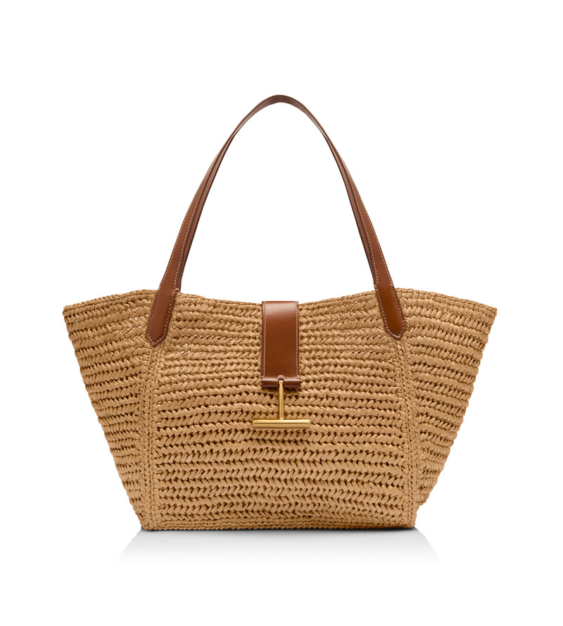 RAFFIA AND LEATHER TARA MEDIUM TOTE 1