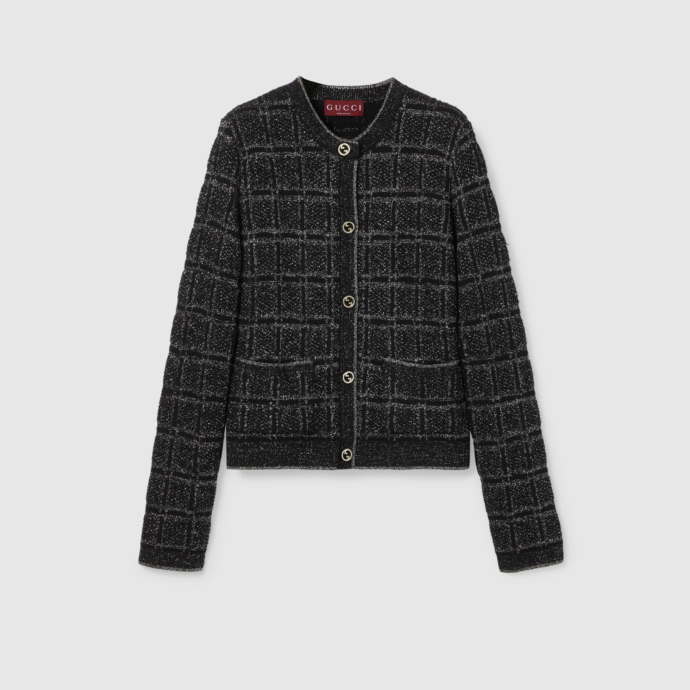 Wool and lamé check jacquard cardigan - 1