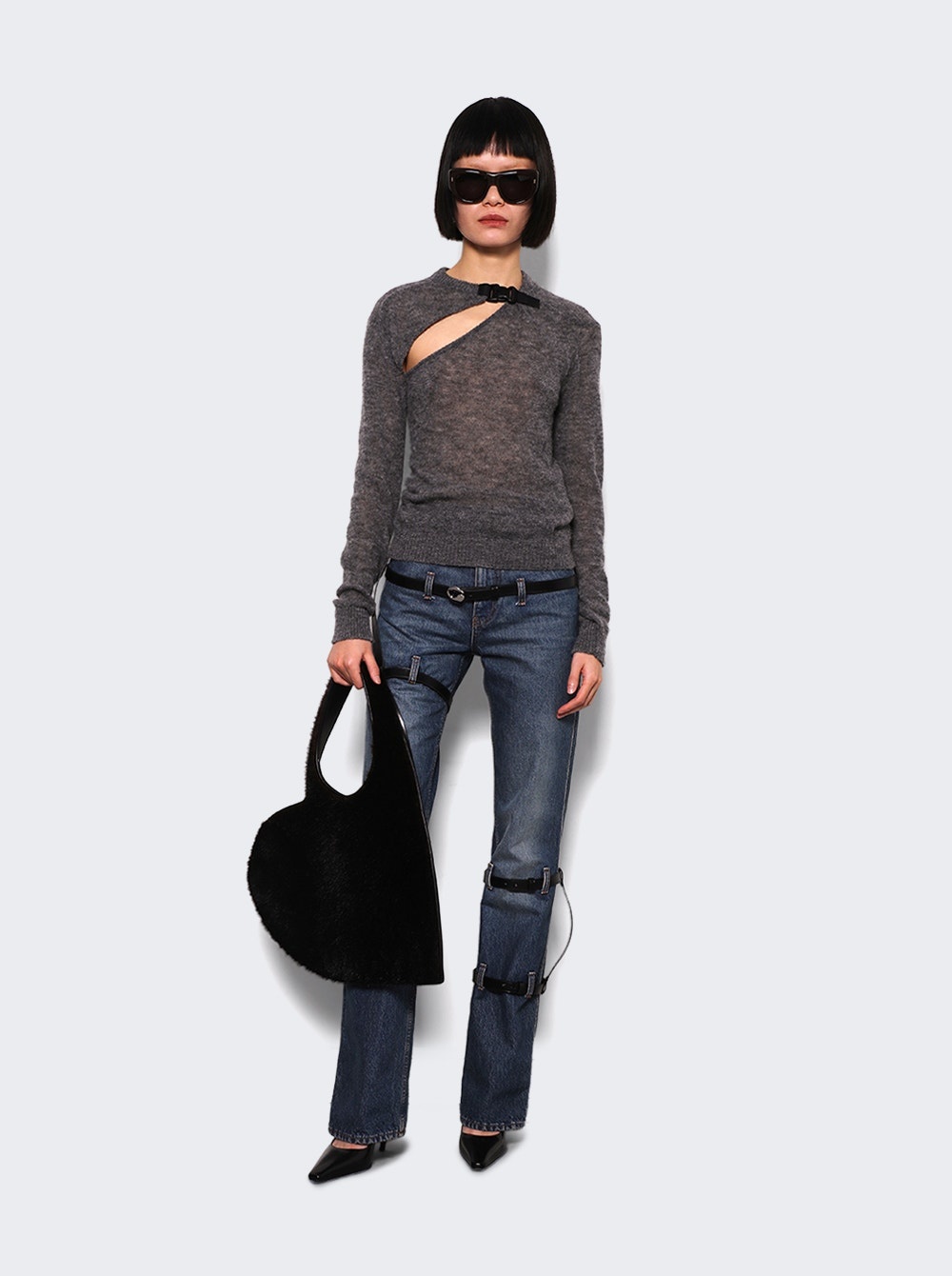 Buckle Cut-out Sweater Grey - 5