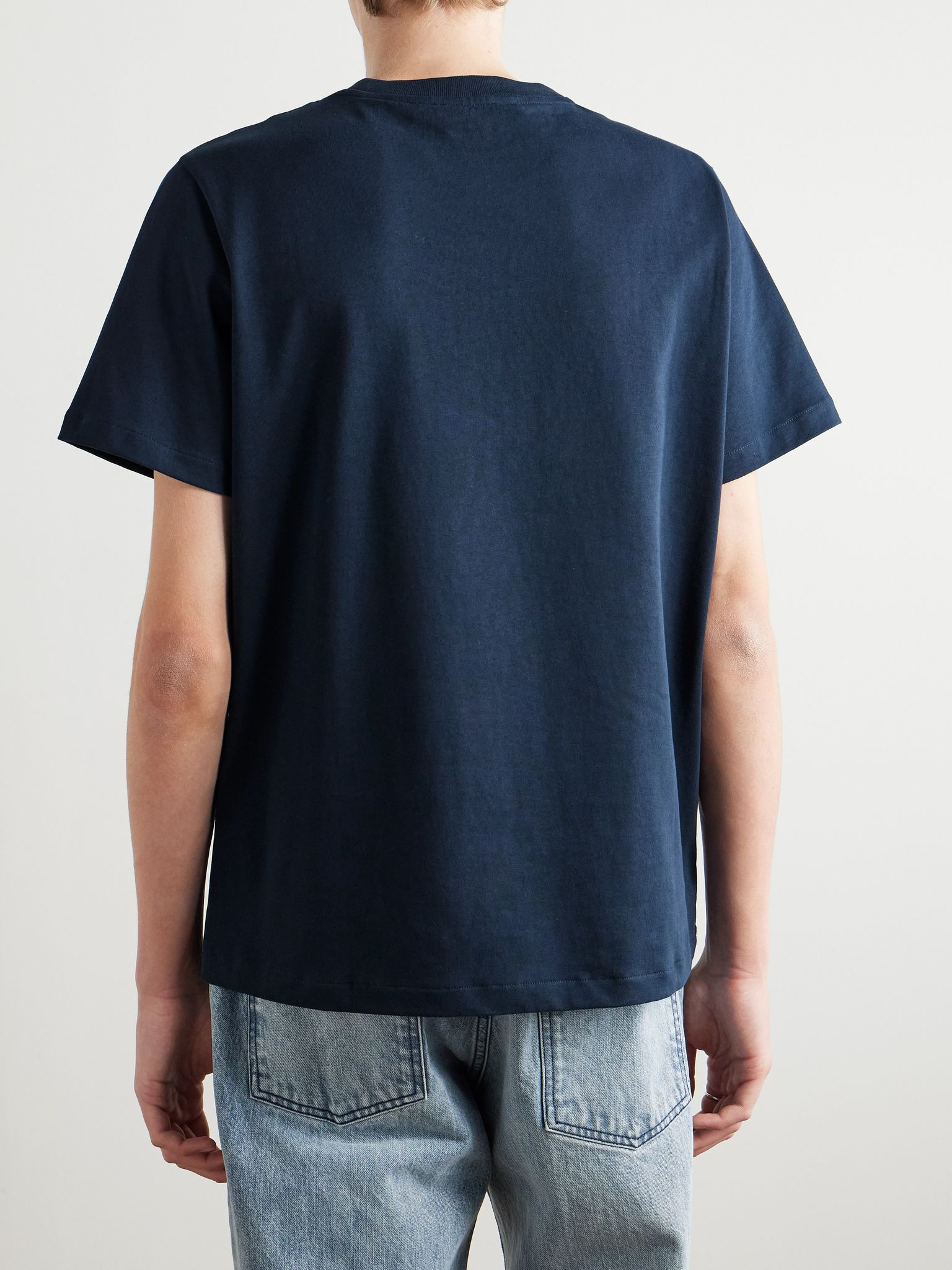 Logo-Embroidered Cotton-Jersey T-Shirt Navy - 4