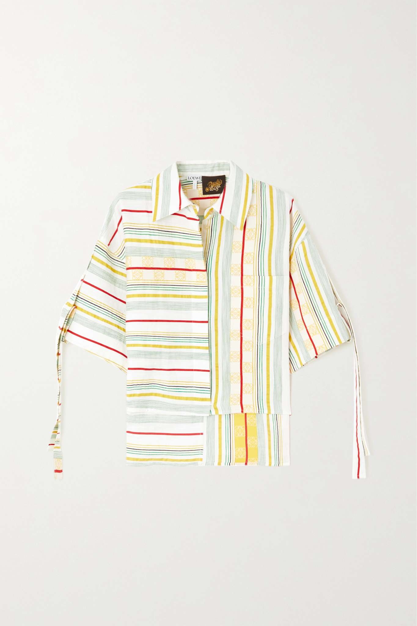+ Paula's Ibiza cropped asymmetric striped cotton, linen and silk-blend shirt - 1