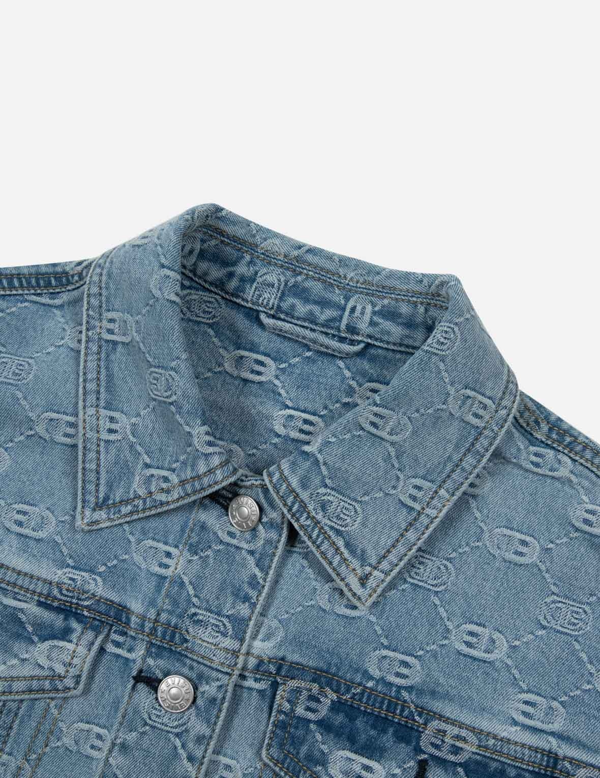 ALLOVER LOGO AND SEAGULL EMBROIDERY LOOSE FIT DENIM JACKET - 9