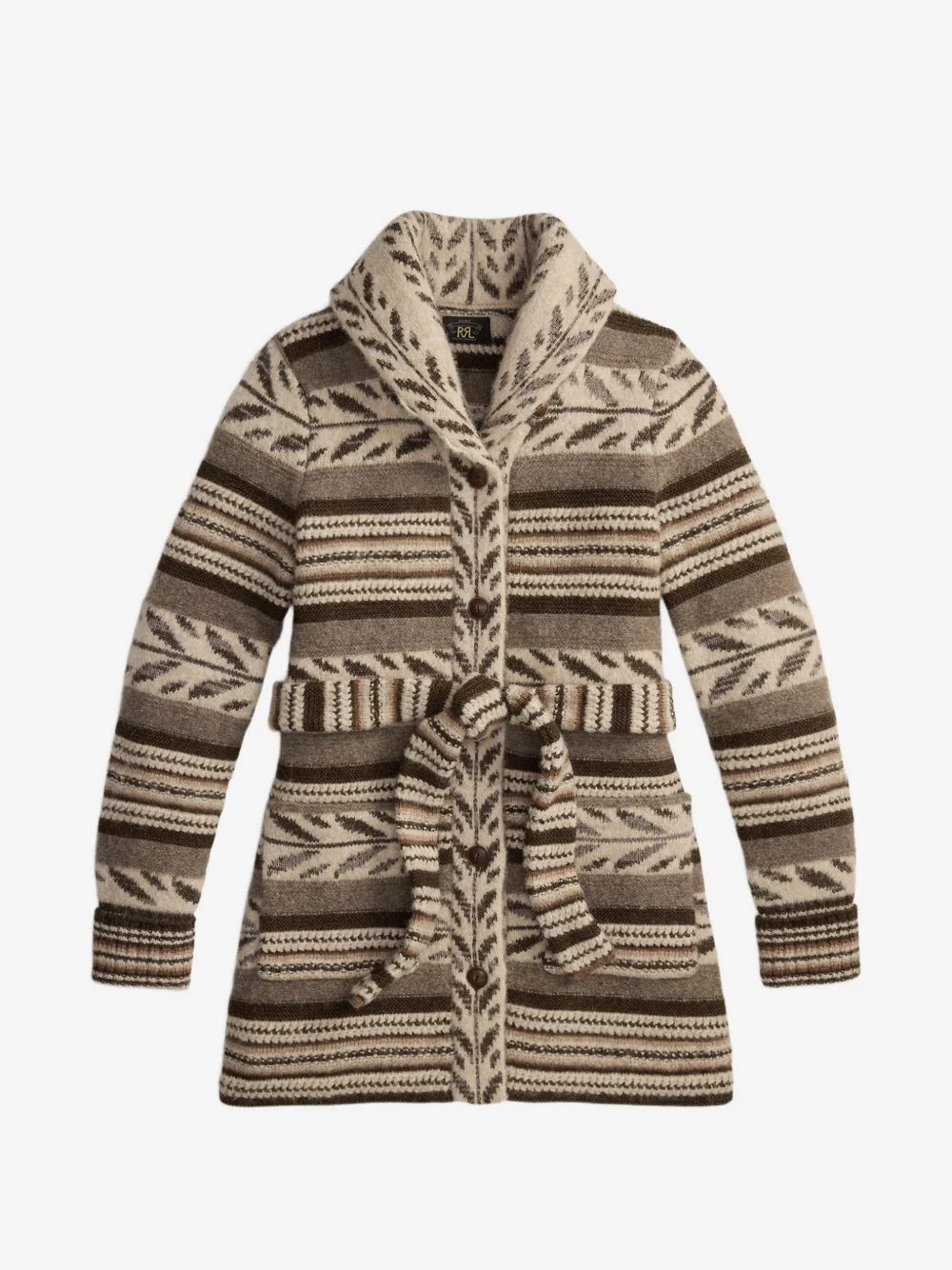 patterned belted cardigan - 1