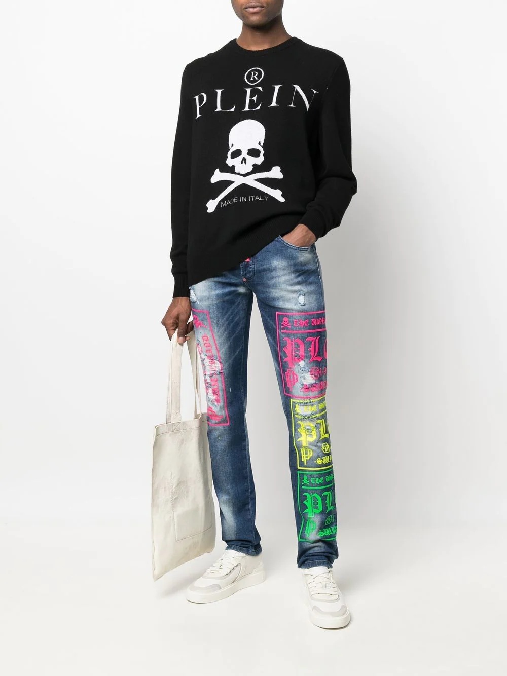 logo-print distressed jeans - 2