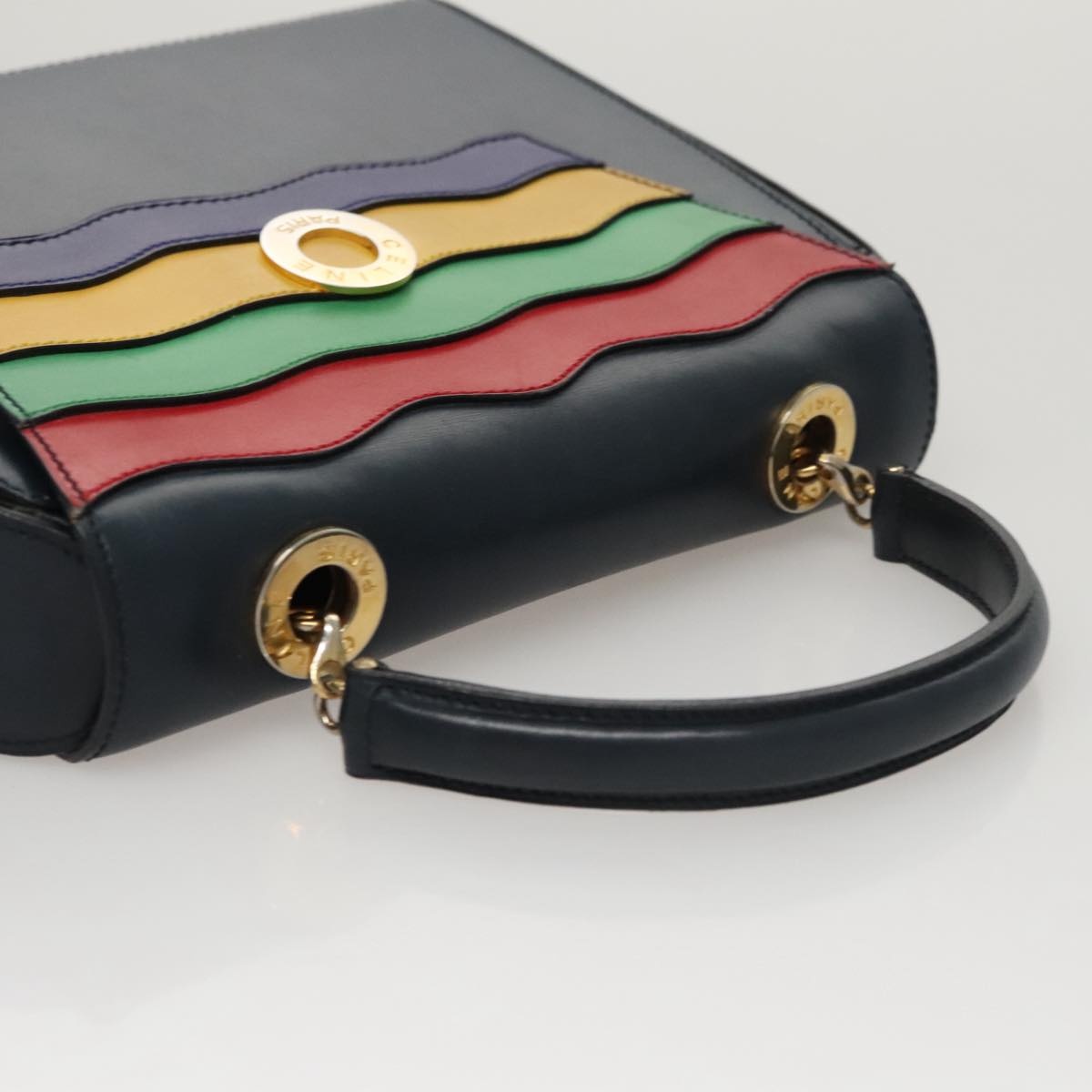 CELINE Hand Bag Leather Navy Red Yellow - 6