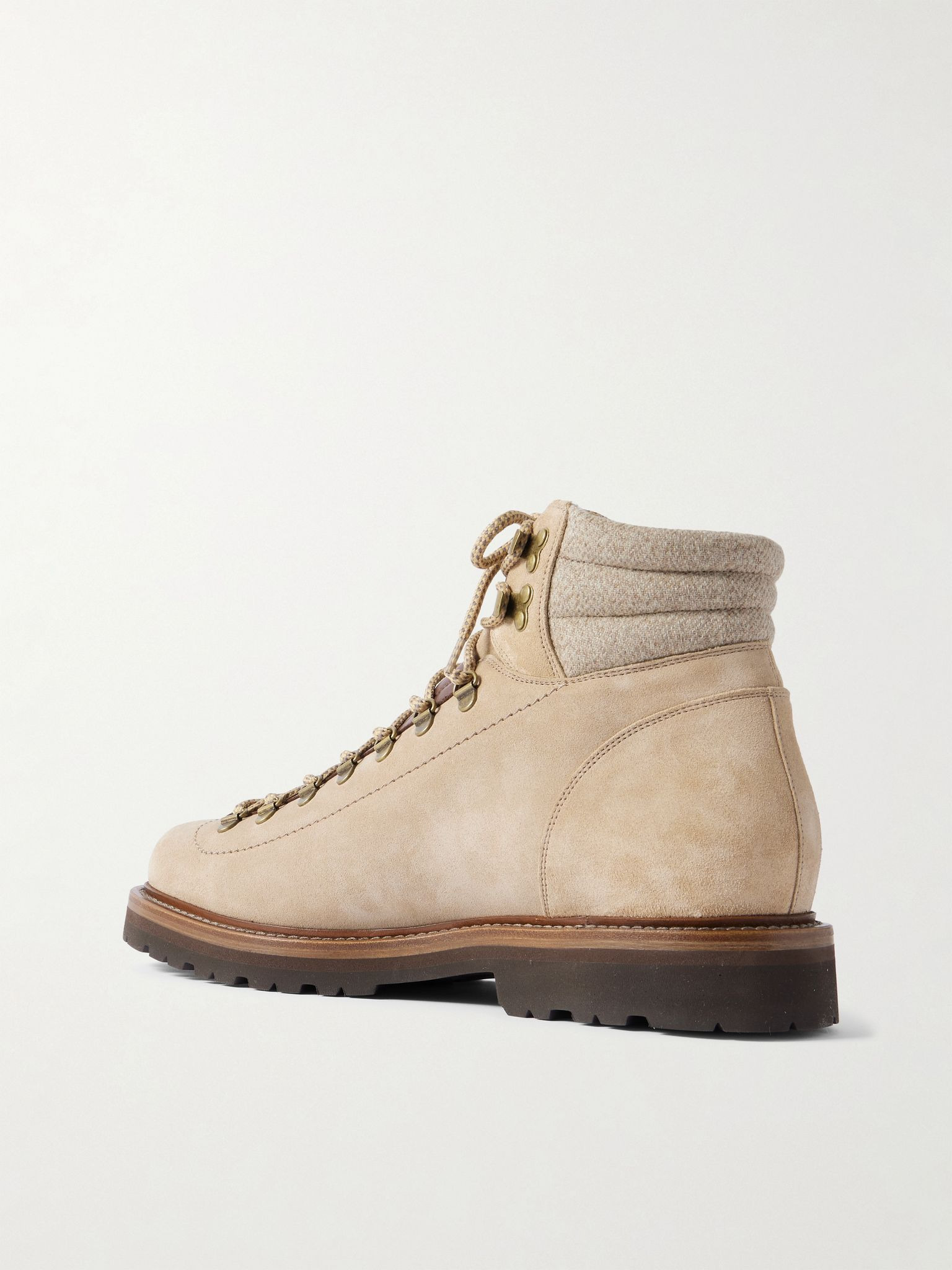Flannel and Full-Grain Leather-Trimmed Suede Boots Beige - 4