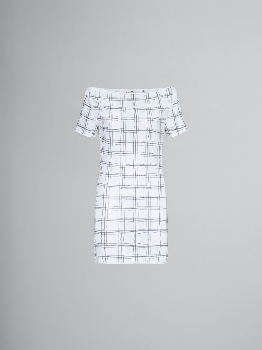 WHITE BIO COTTON TOP WITH IRREGULAR CHECKED PRINT - 1