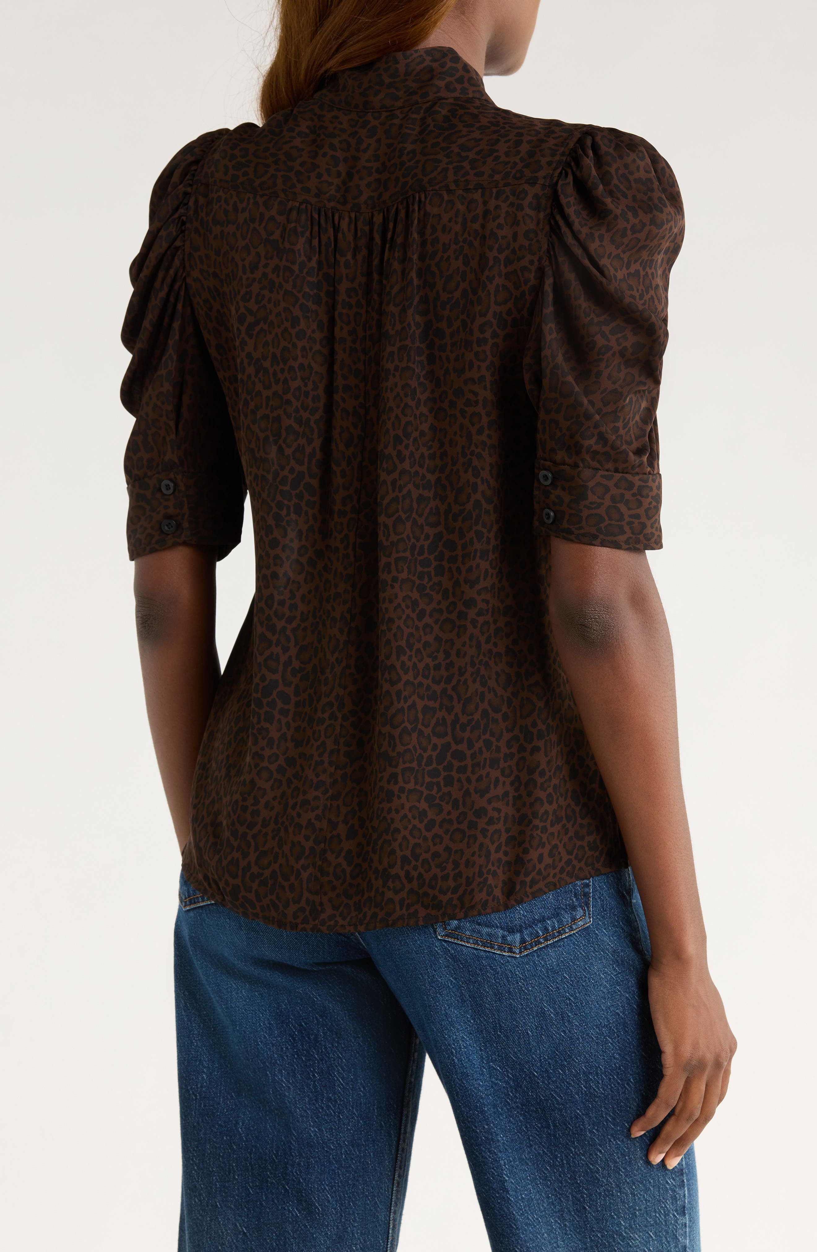 FRAME The Leopard Gillian Puff Sleeve Silk Top at Nordstrom - 2