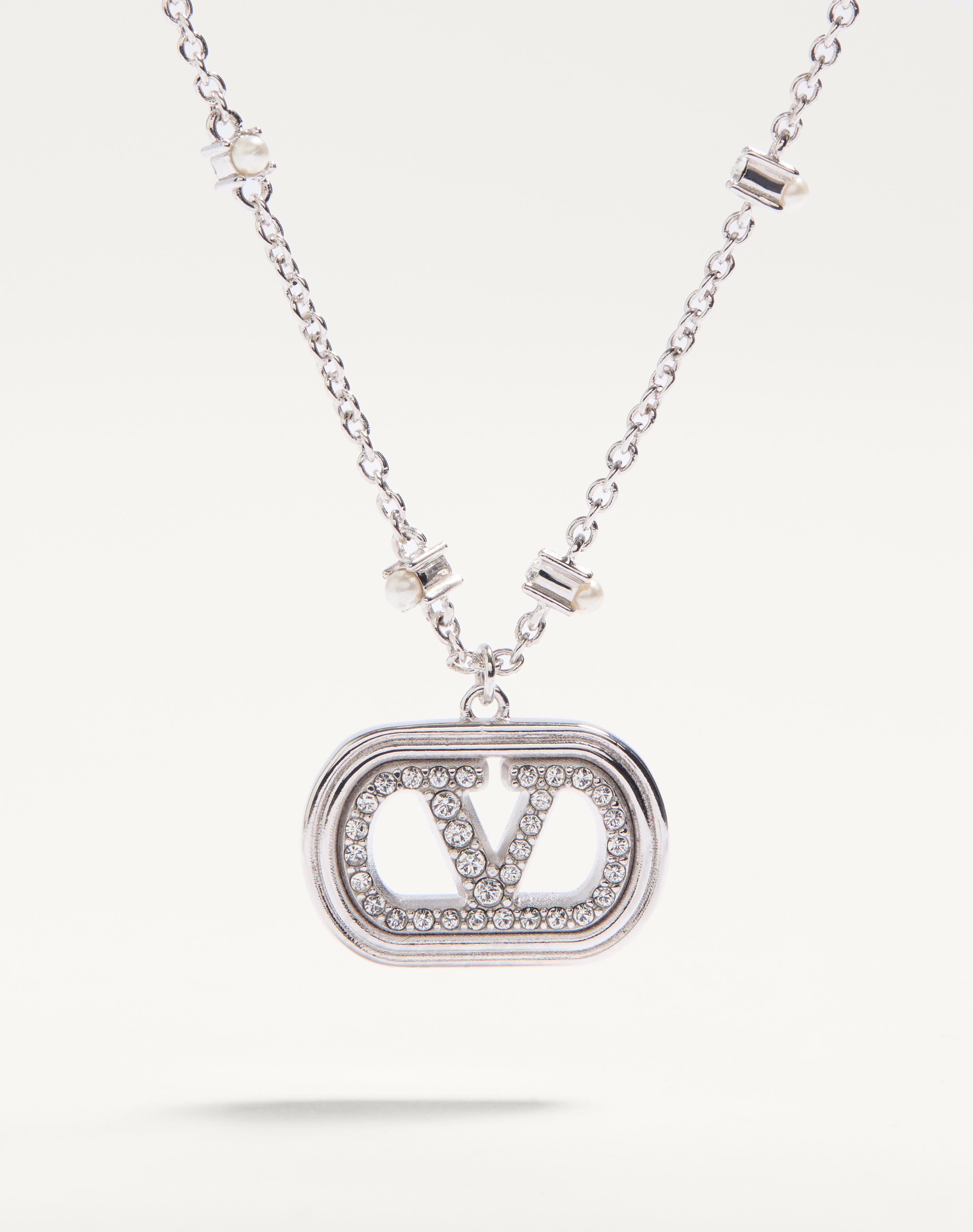VLOGO SIGNATURE METAL NECKLACE WITH PEARLS AND SWAROVSKI® CRYSTALS - 3