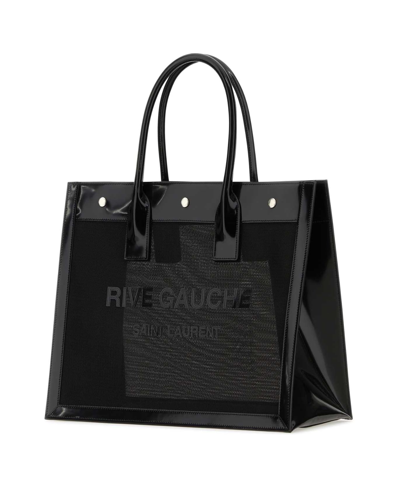 Black Mesh And Leather Small Rive Gauche Shopping Bag - 2