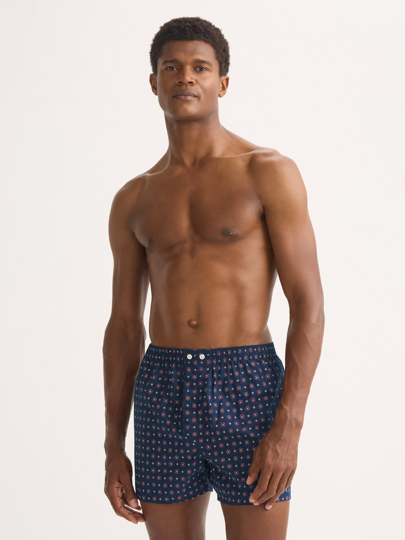 Men's Classic Fit Boxers Cotton Batiste Navy Blue Rose Motif 4