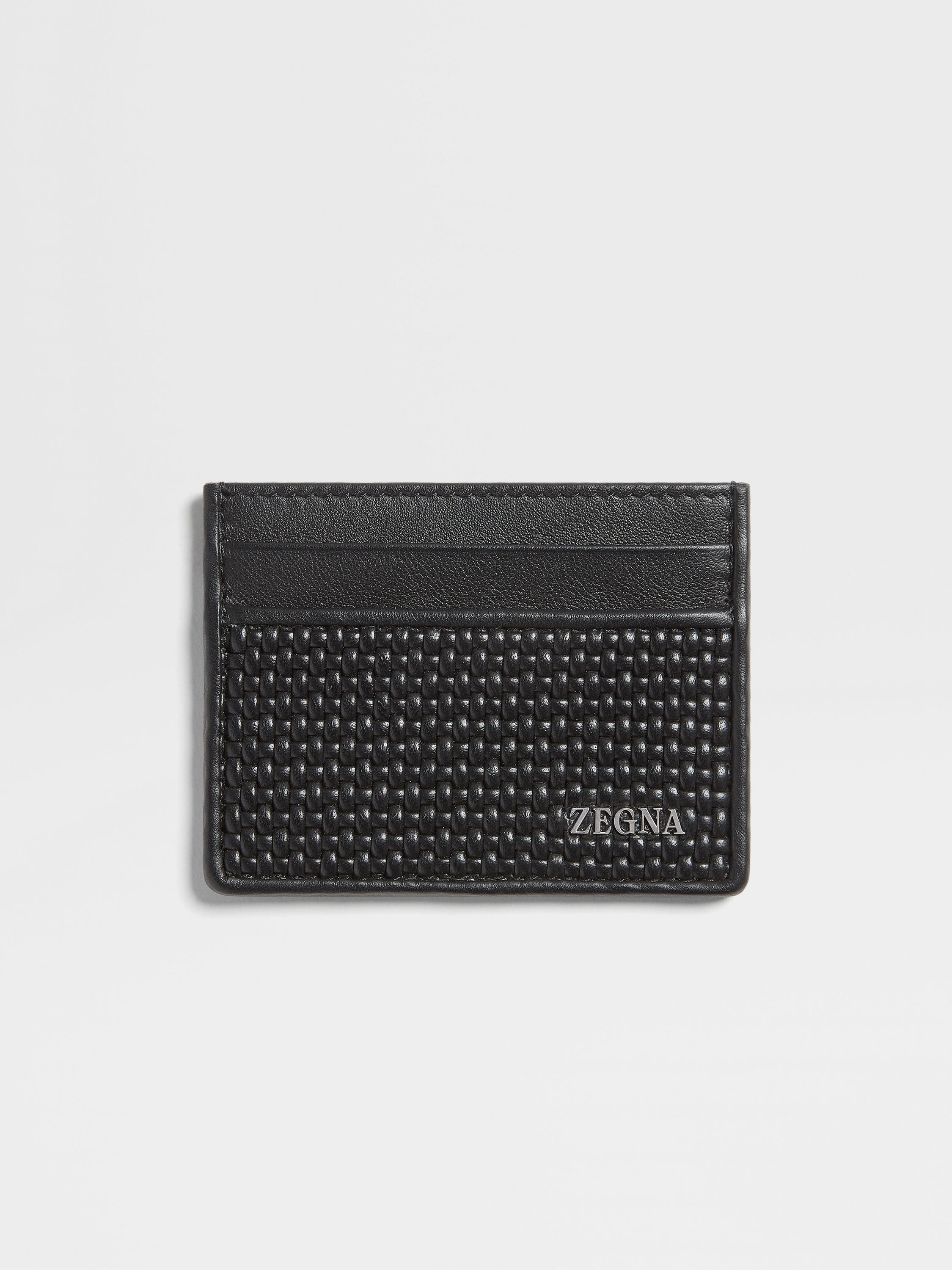 BLACK PELLETESSUTA™ LEATHER CARD CASE - 1