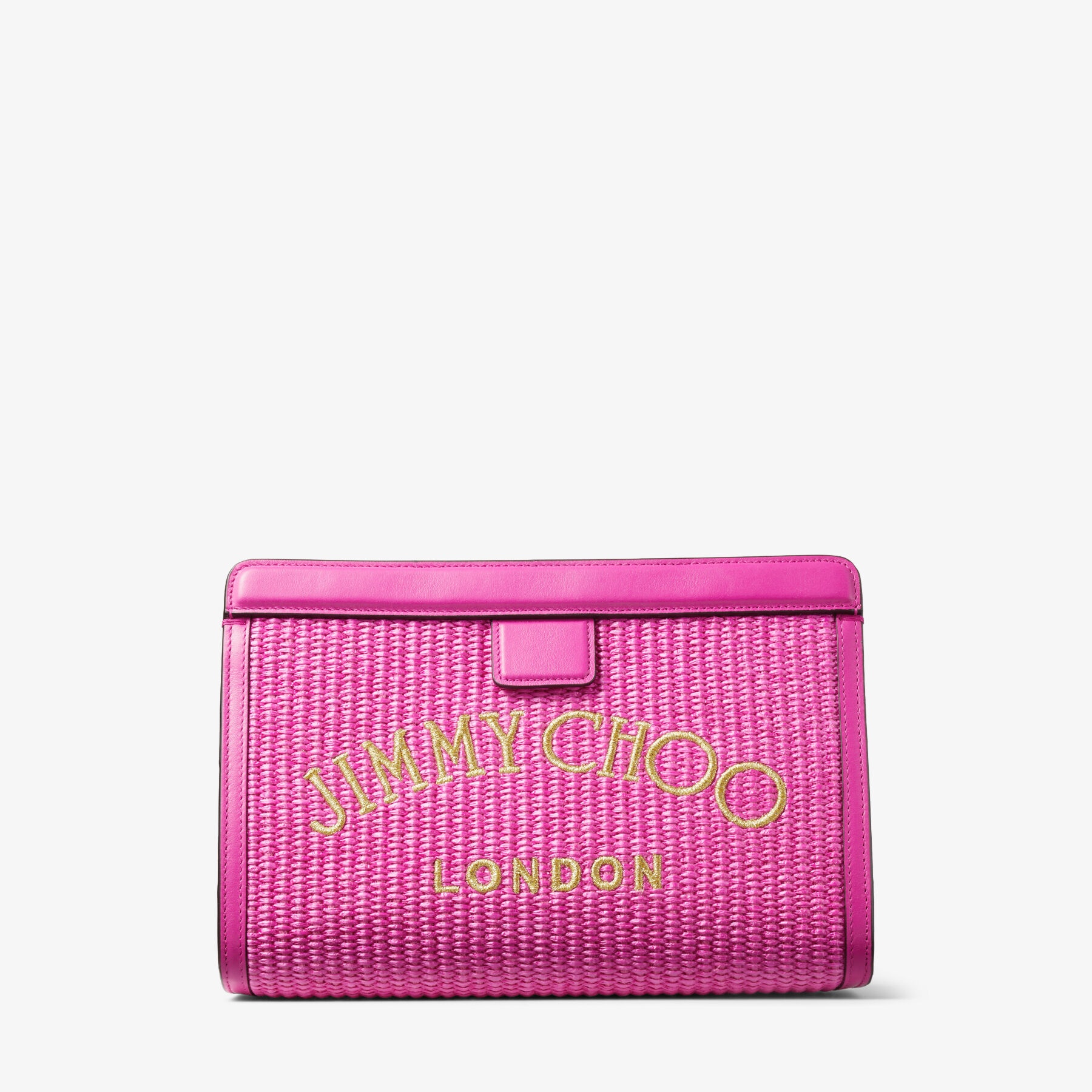 Varenne Pouch
Fuchsia Raffia and Smooth Leather Pouch with Jimmy Choo Embroidery - 1