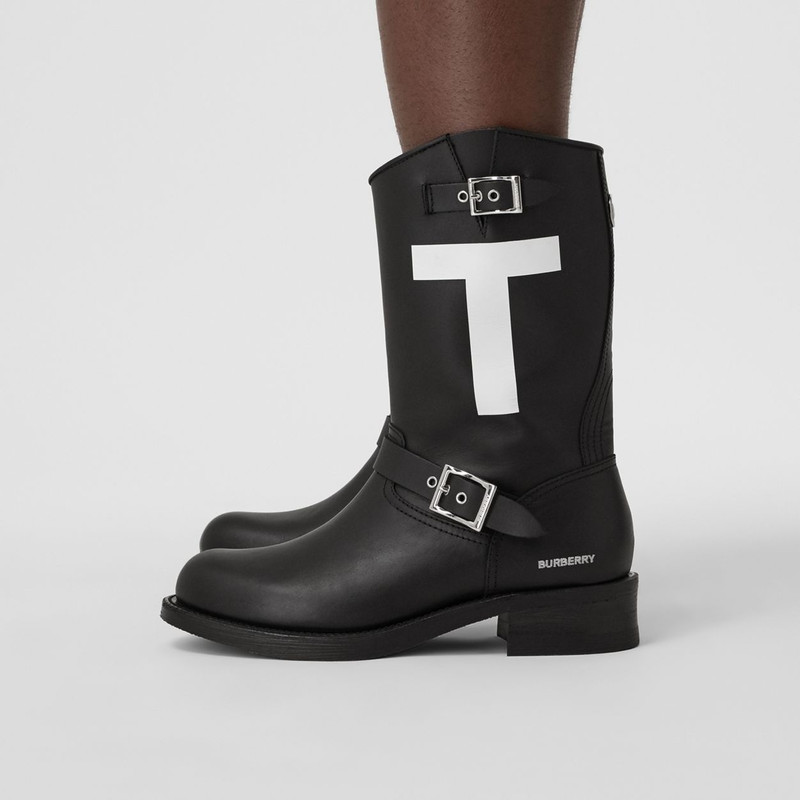 TB Motif Leather Biker Boots 4