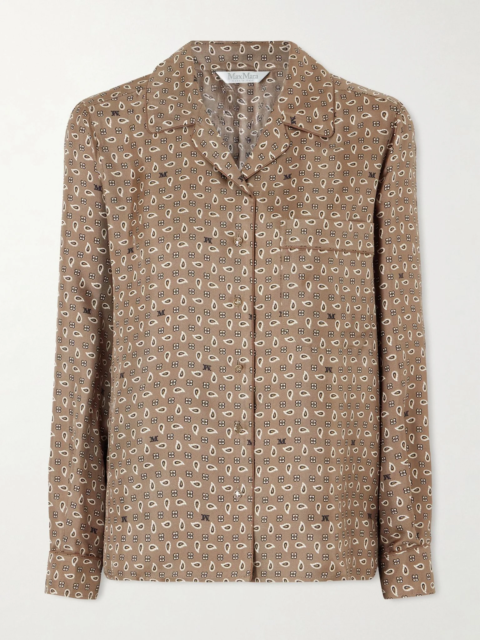 Printed silk-twill shirt Brown - 1