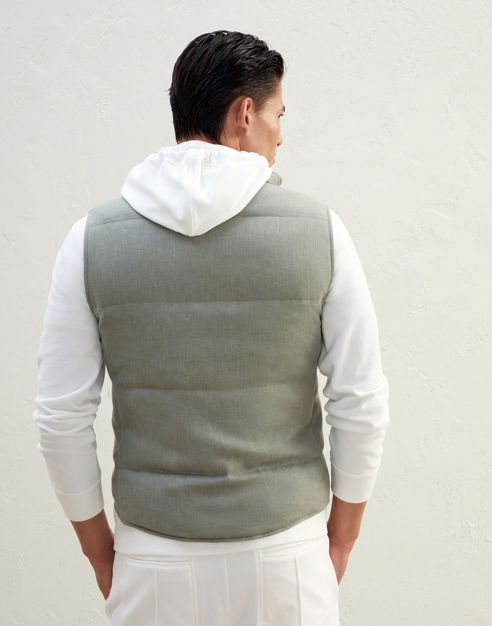 Linen, wool and silk diagonal down vest - 2