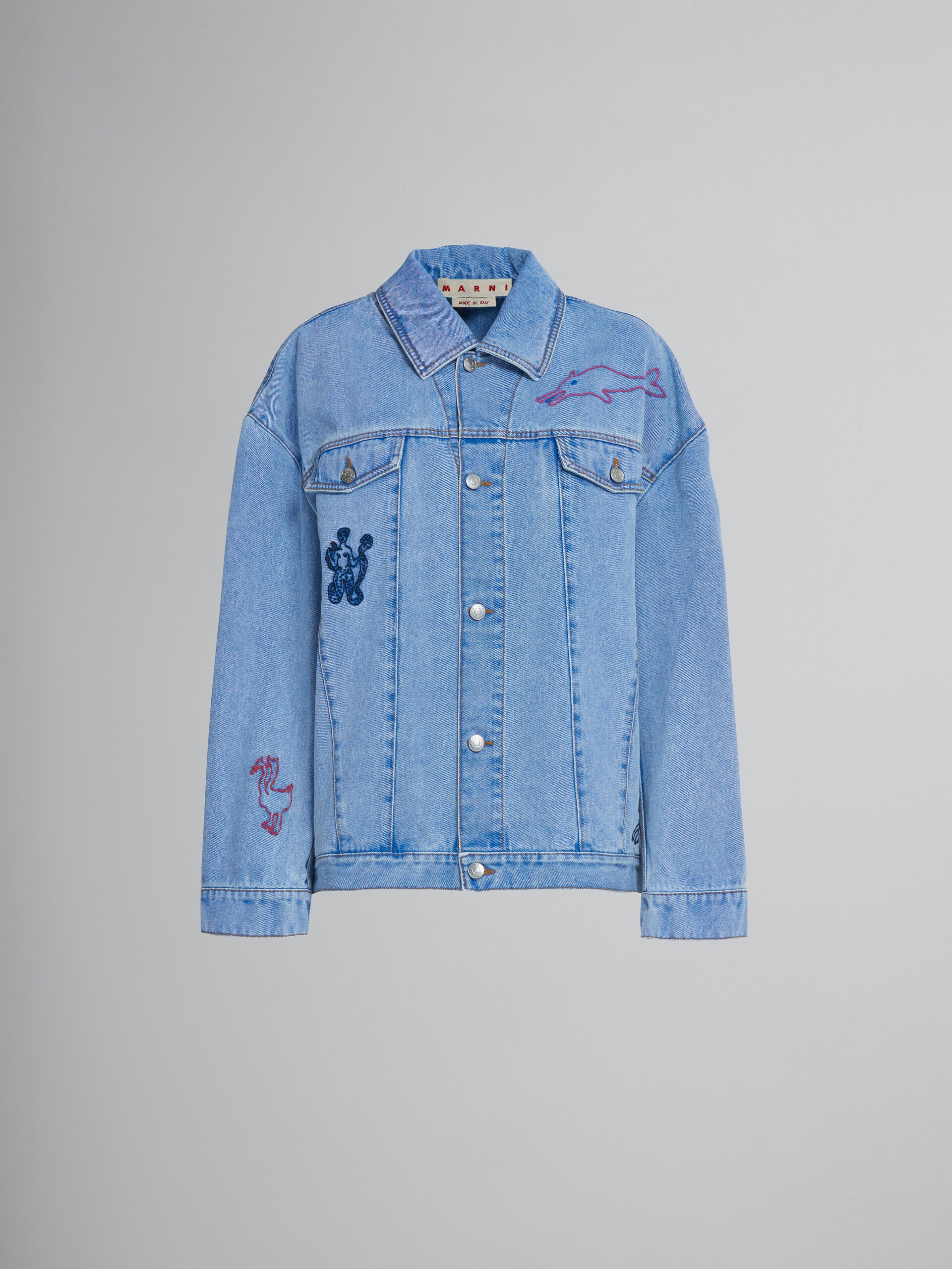 LIGHT BLUE DENIM JACKET WITH EMBROIDERY - 1