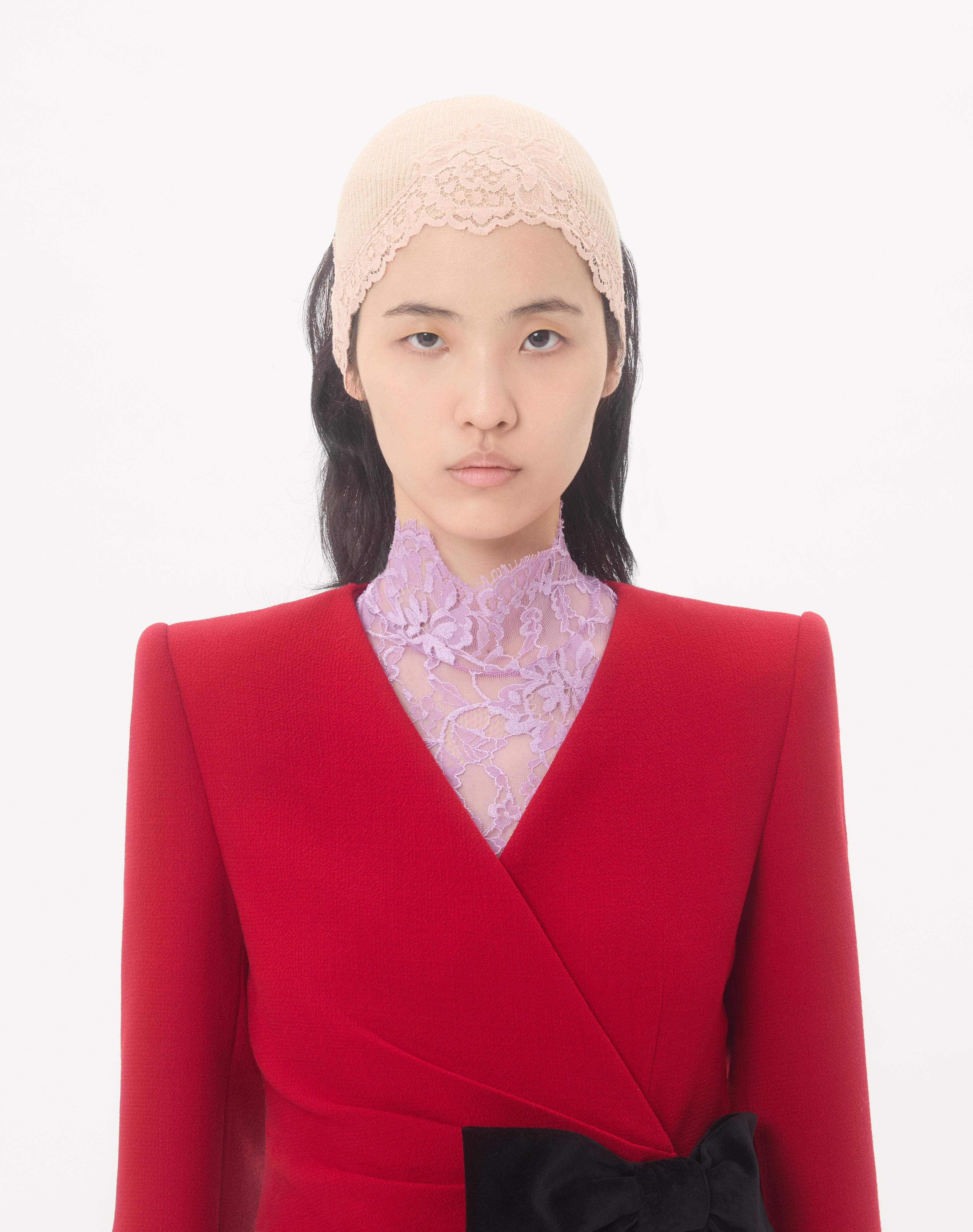 WOOL CREPE JACKET WITH CONTRASTING BOW - 4