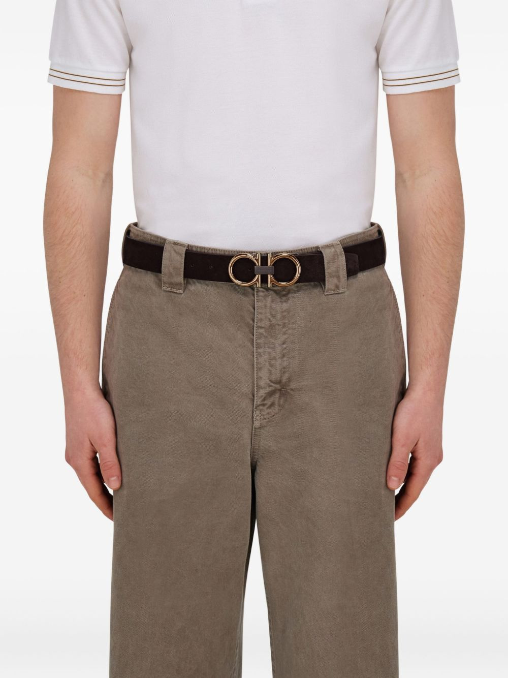Gancini-buckle calfskin belt - 3