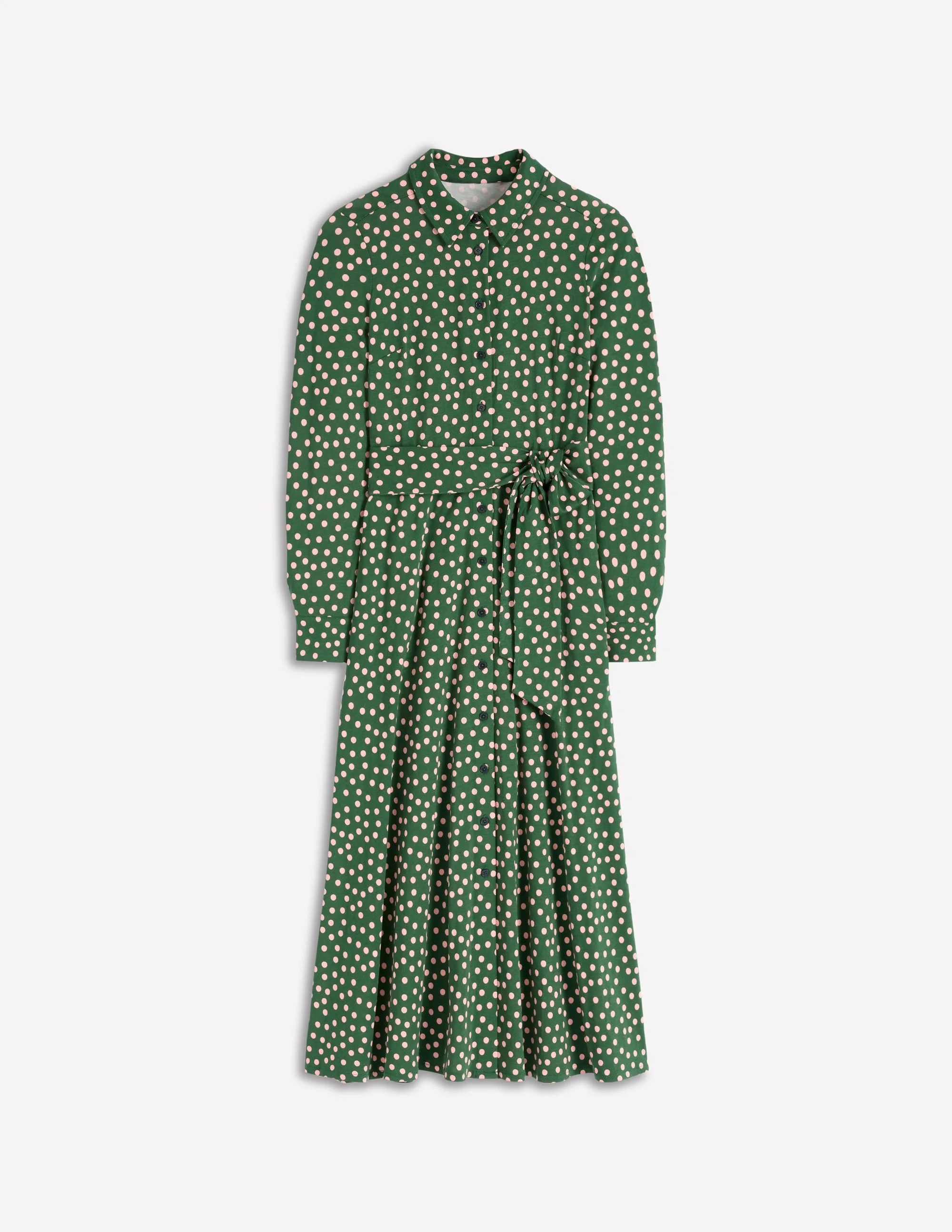 Marcia Jersey Shirt Dress-Hunter Green, Painted Dot - 1