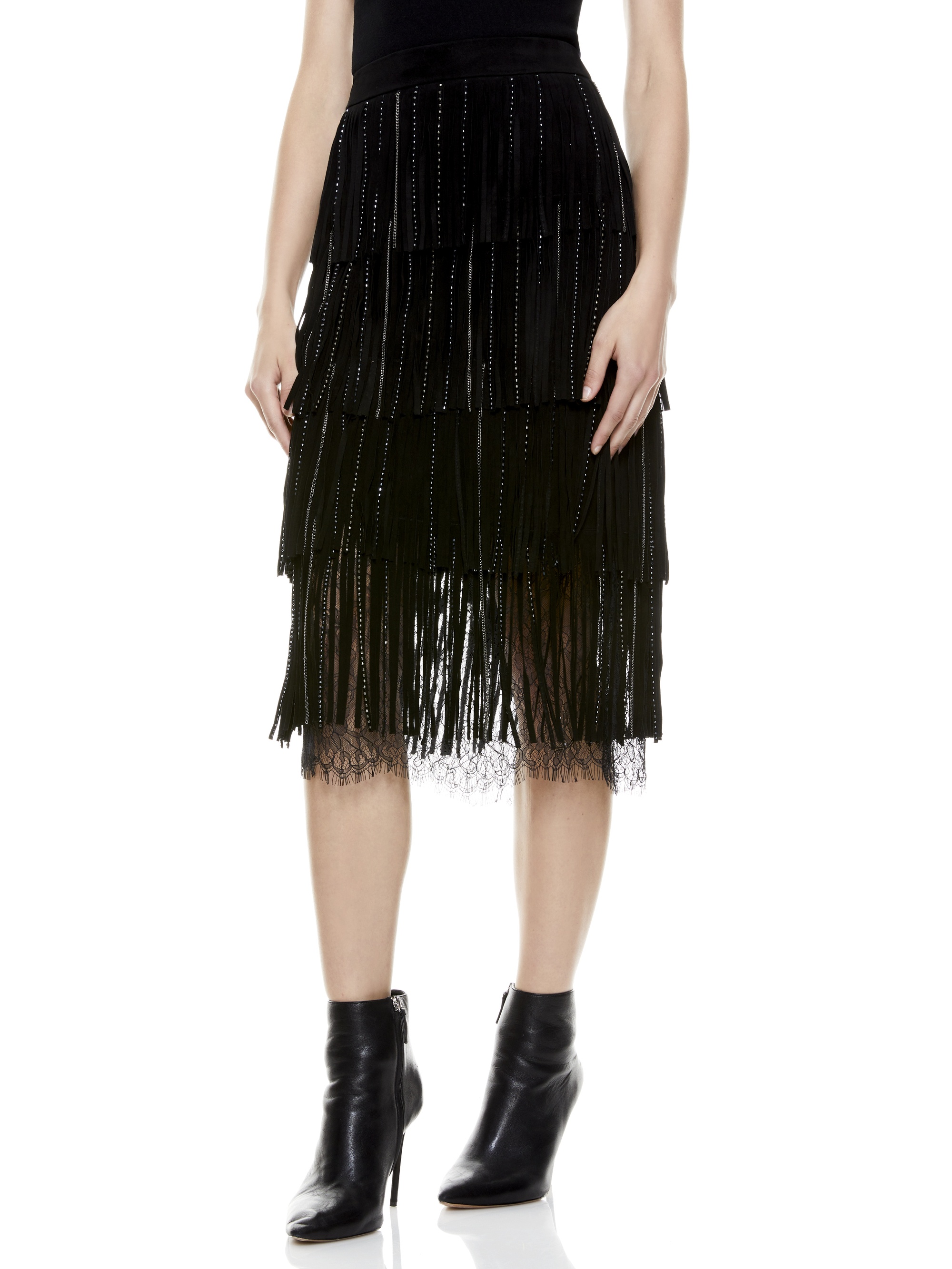 MISHA SUEDE FRINGE MIDI SKIRT - 3
