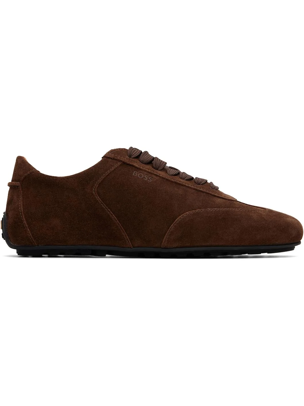 Brown Suede Embossed Logo Sneakers - 1