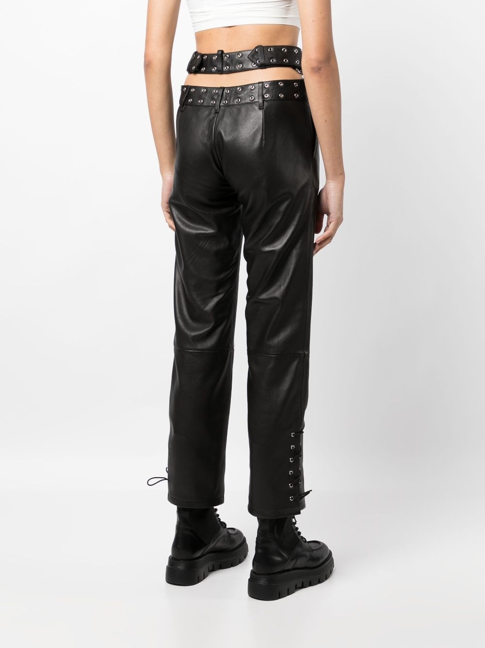 criss-cross belt leather trousers - 4