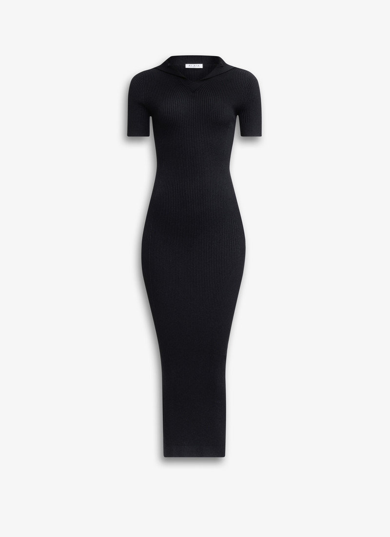 RIBBED KNIT DRESS WITH HOOD - 1