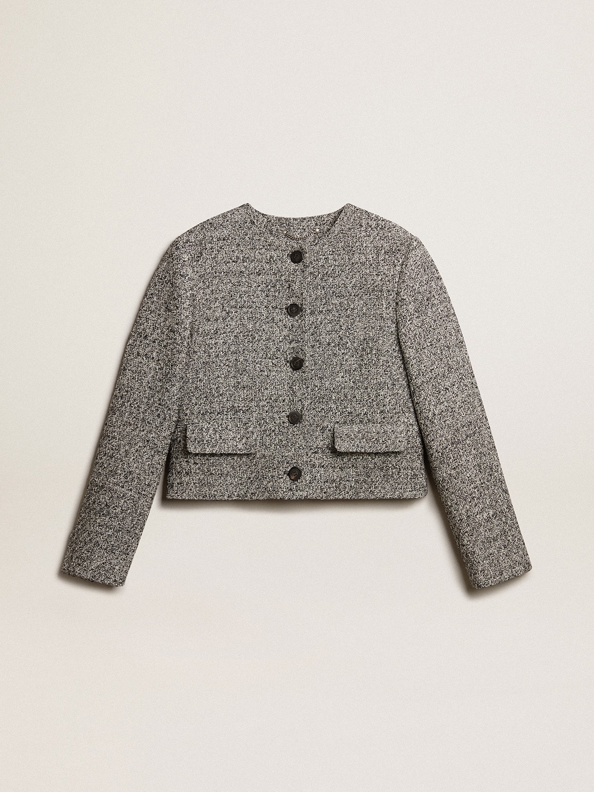 Boxy cropped jacket in gray bouclé fabric - 1