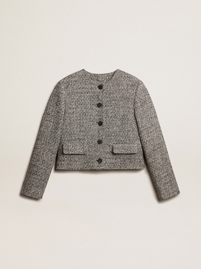 Boxy cropped jacket in gray bouclé fabric 1