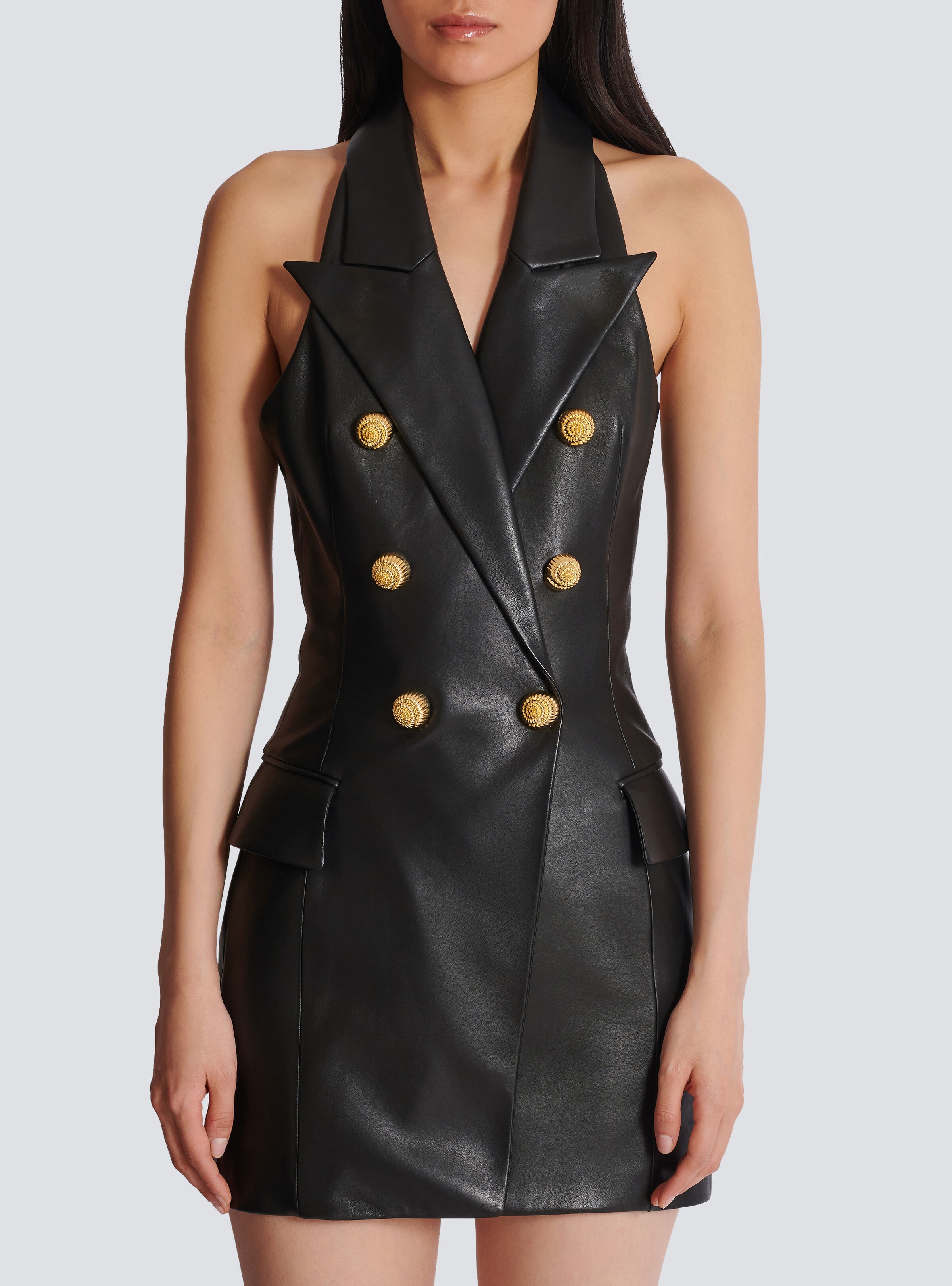 Lambskin leather halterneck dress - 5