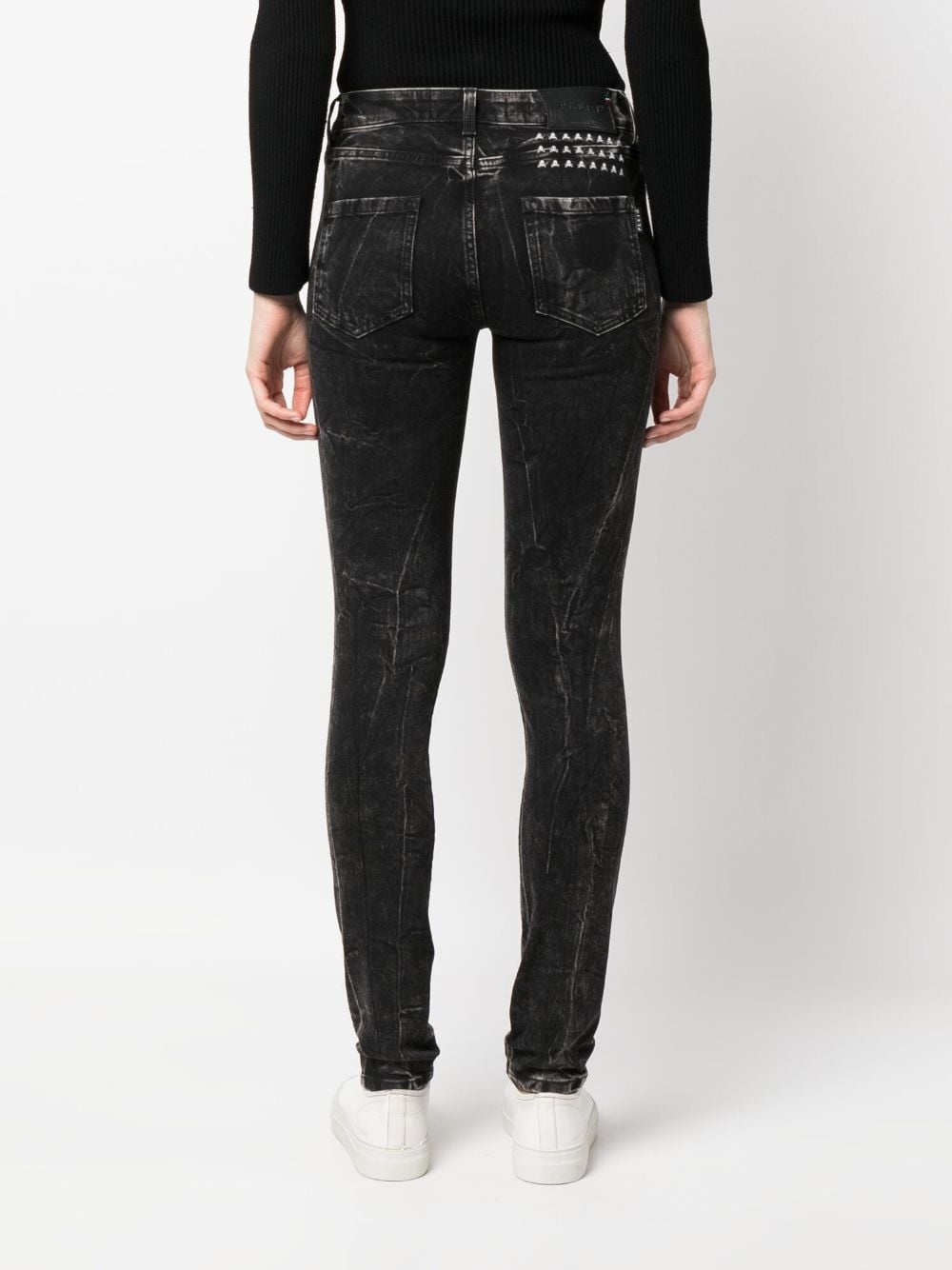 skull-embroidered ripped skinny jeans - 4