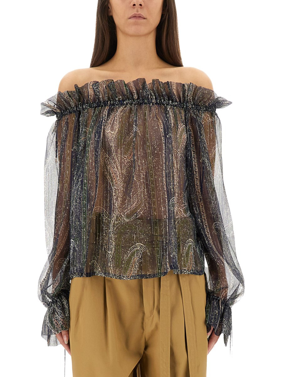 PAISLEY PRINT LUREX SILK CREPONNE TOP - 1