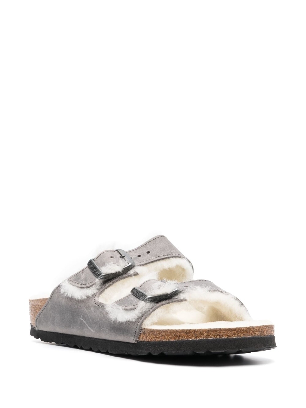 shearling-lined double-strap slides - 2