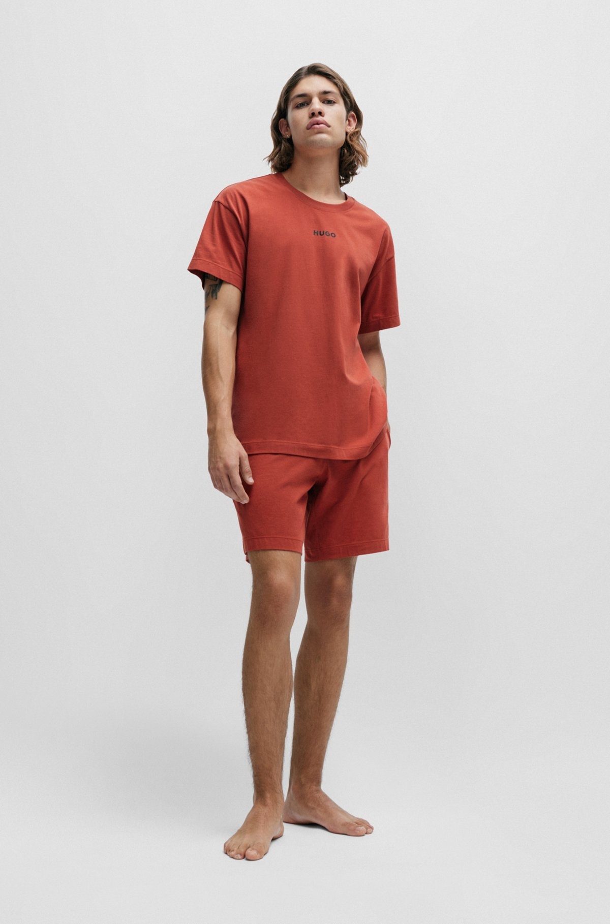 STRETCH-COTTON PAJAMA SHORTS WITH LOGO WAISTBAND - 3