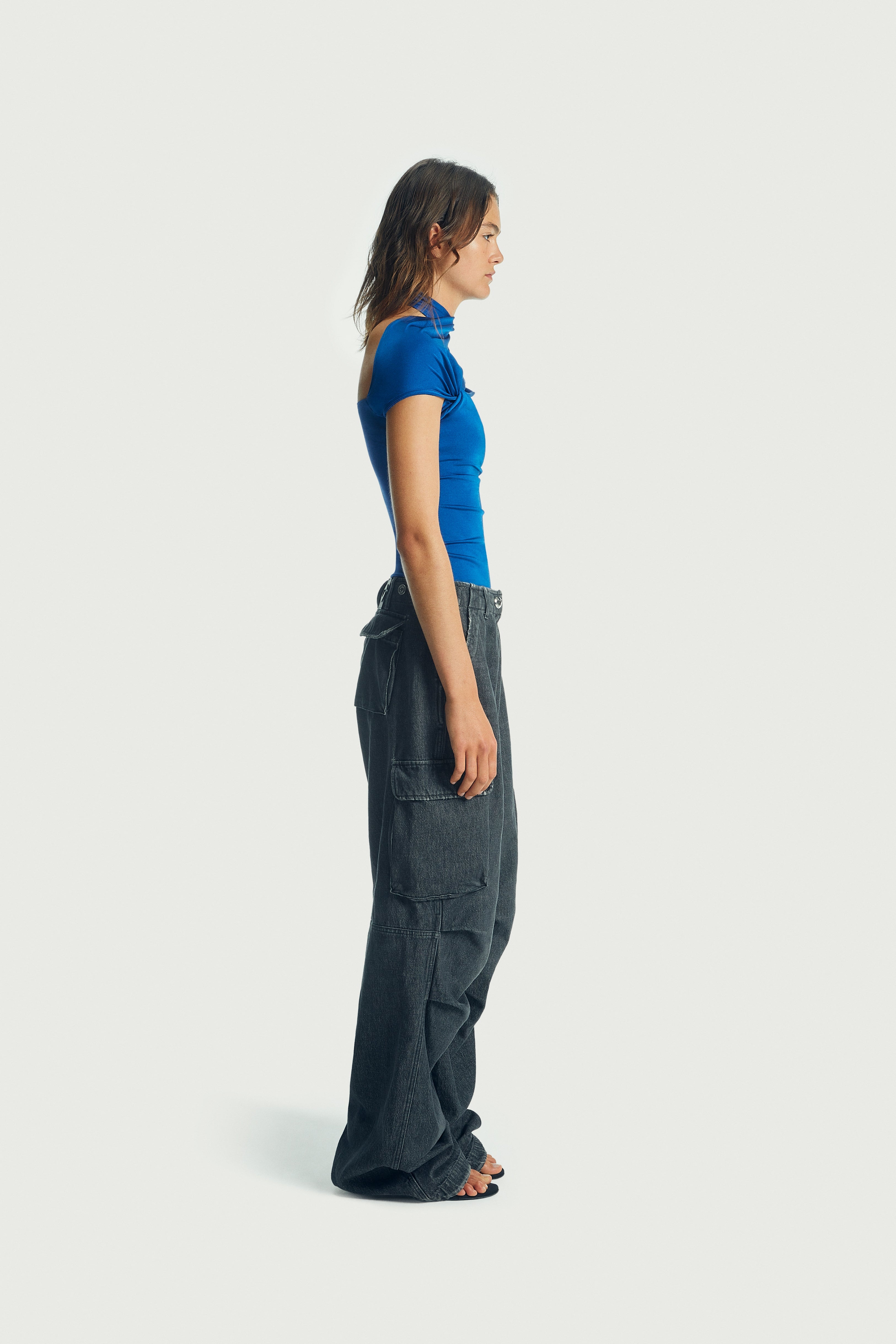 Denim Wide Leg Cargo Pants - 3