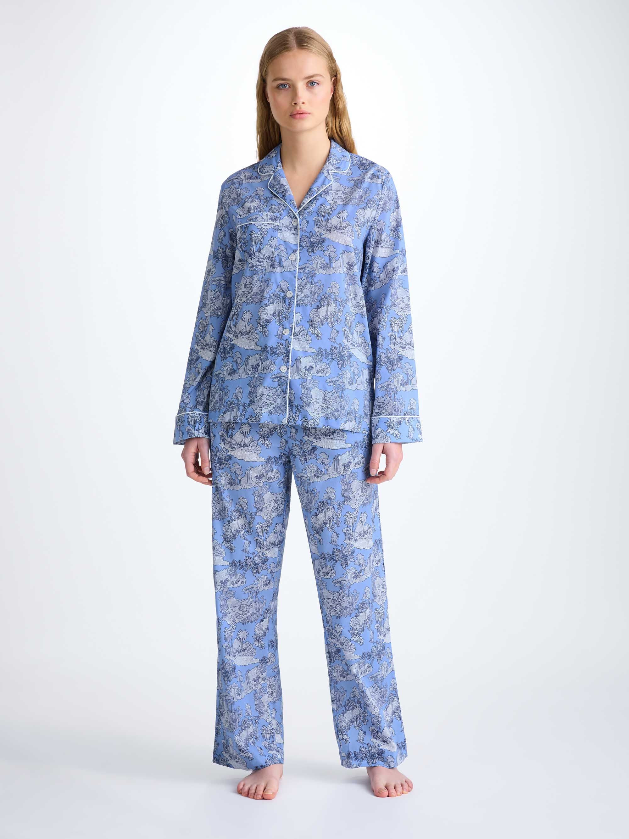 Women's Pajamas Cotton Batiste Blue Island Hopping Print - 3
