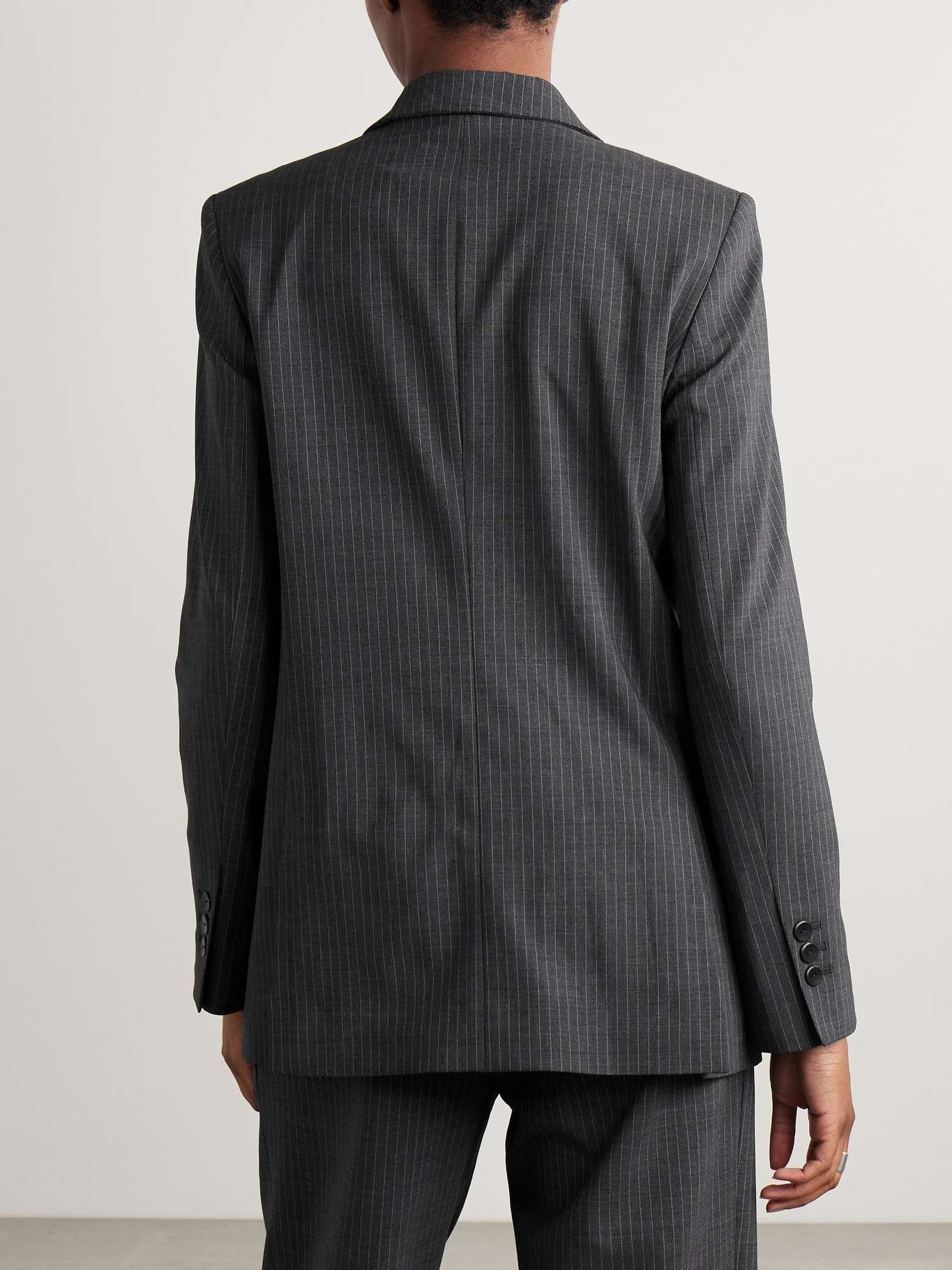 Double-breasted draped pinstriped wool-blend blazer Charcoal - 3
