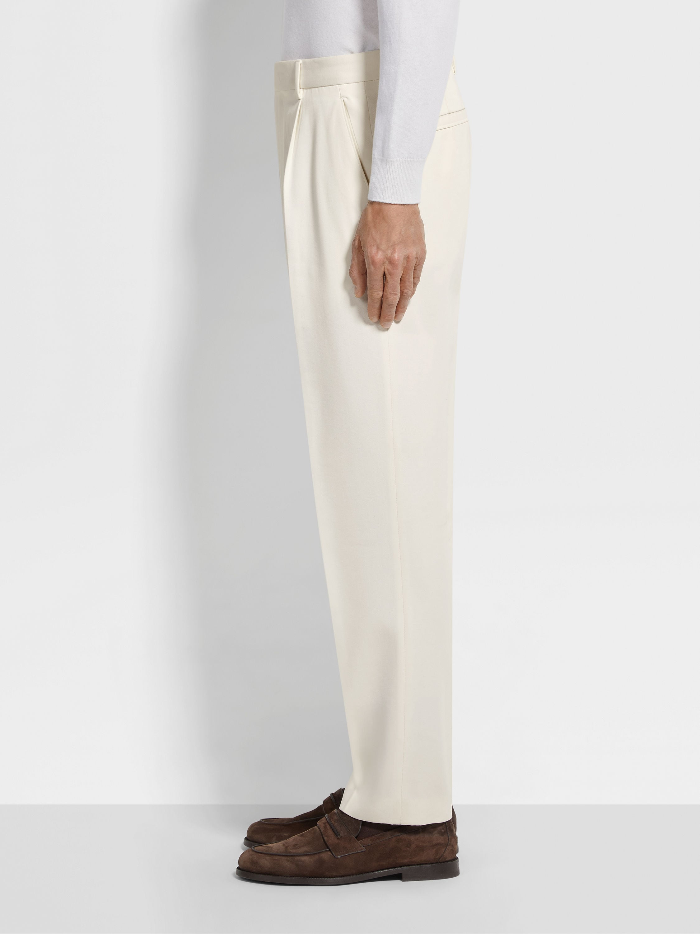 WHITE COTTON AND WOOL PANTS - 3