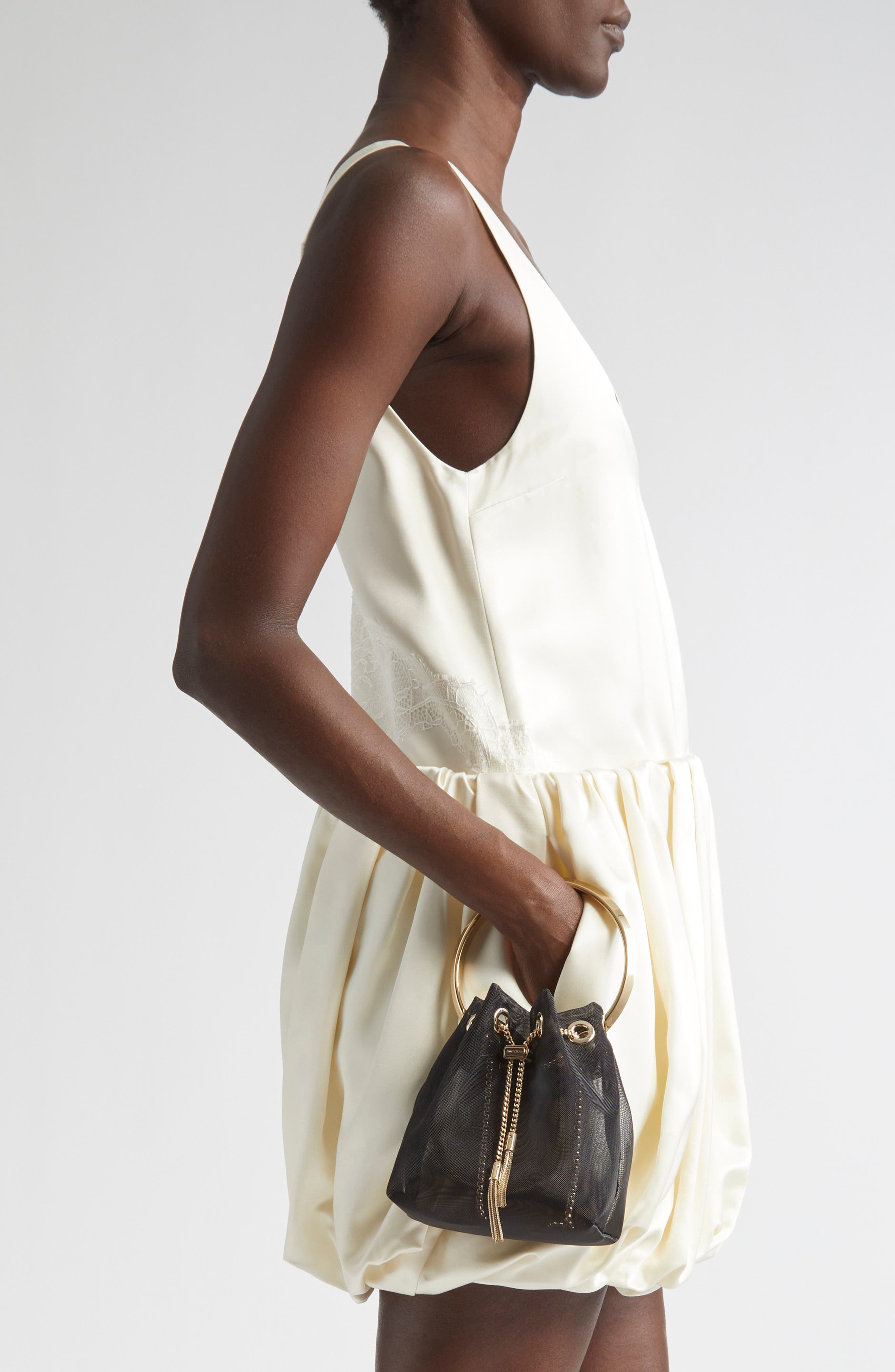 Jimmy Choo Bon Bon Drawstring Mesh Pouch in Black/Light Gold at Nordstrom - 3