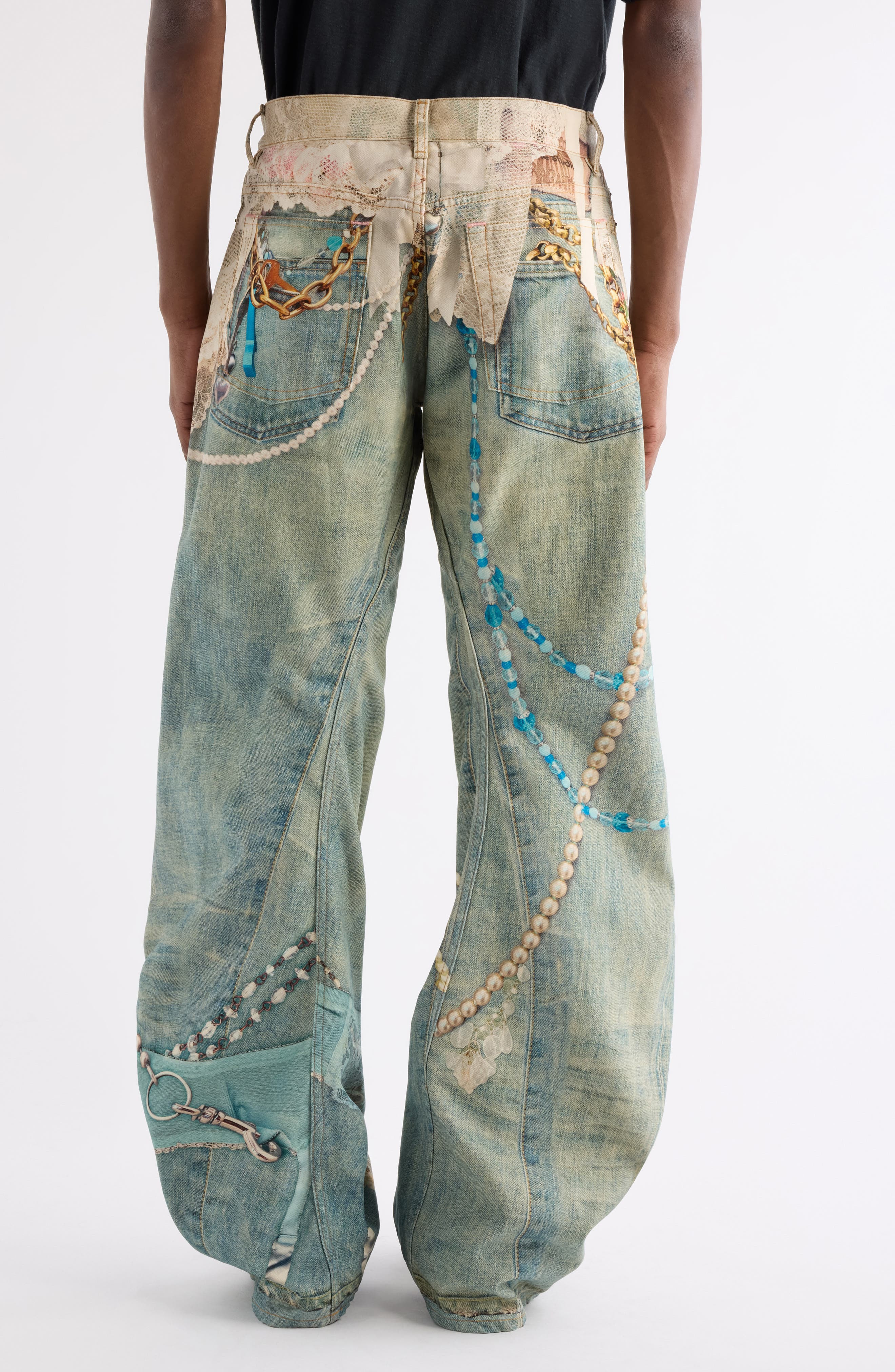 Acne Studios 2006M Relaxed Fit Trompe l'Oeil Jeans in White/Green/Denim at Nordstrom - 3