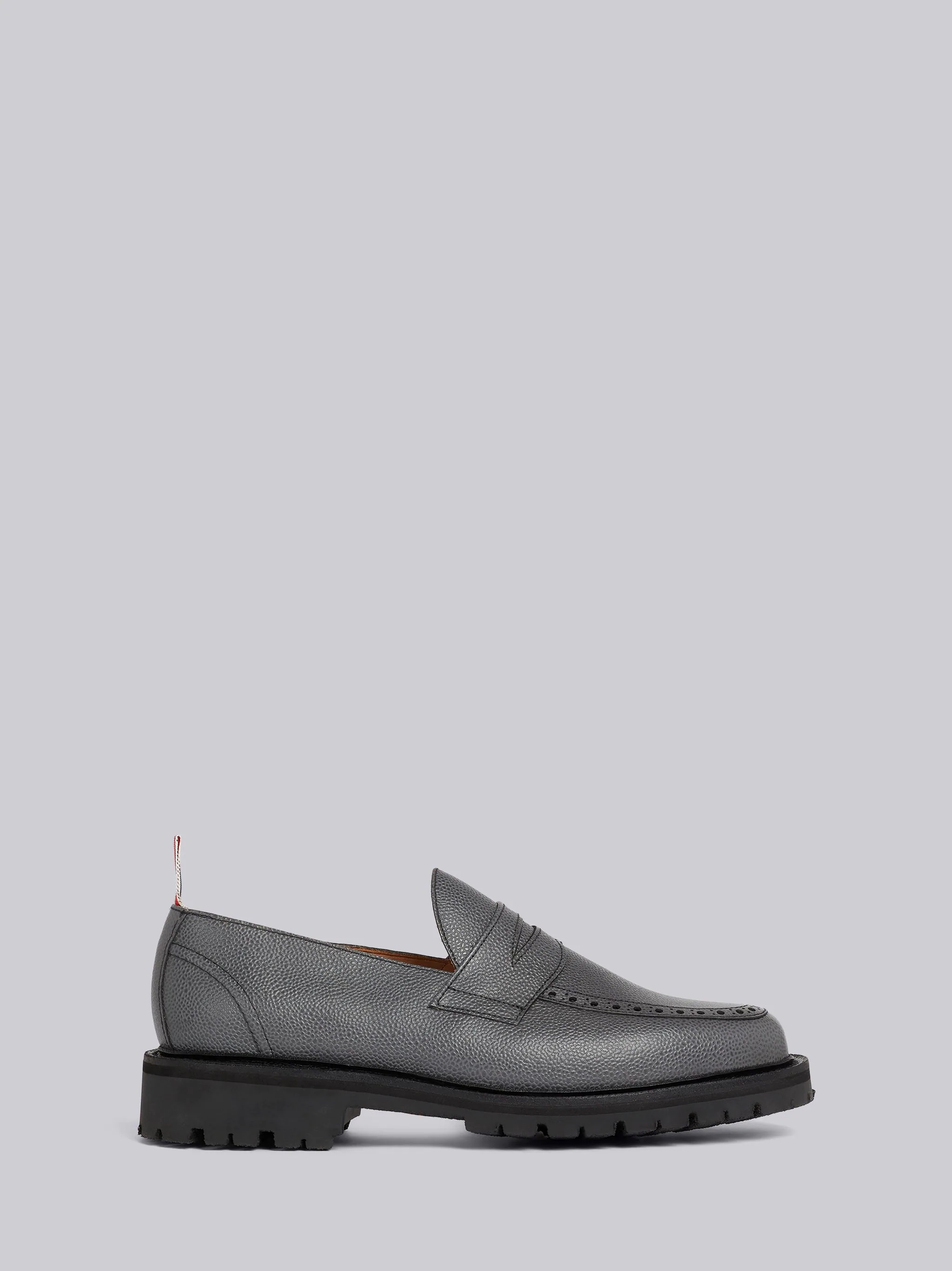 Dark Grey Pebble Grain Leather Commando Sole Classic Penny Loafer - 1