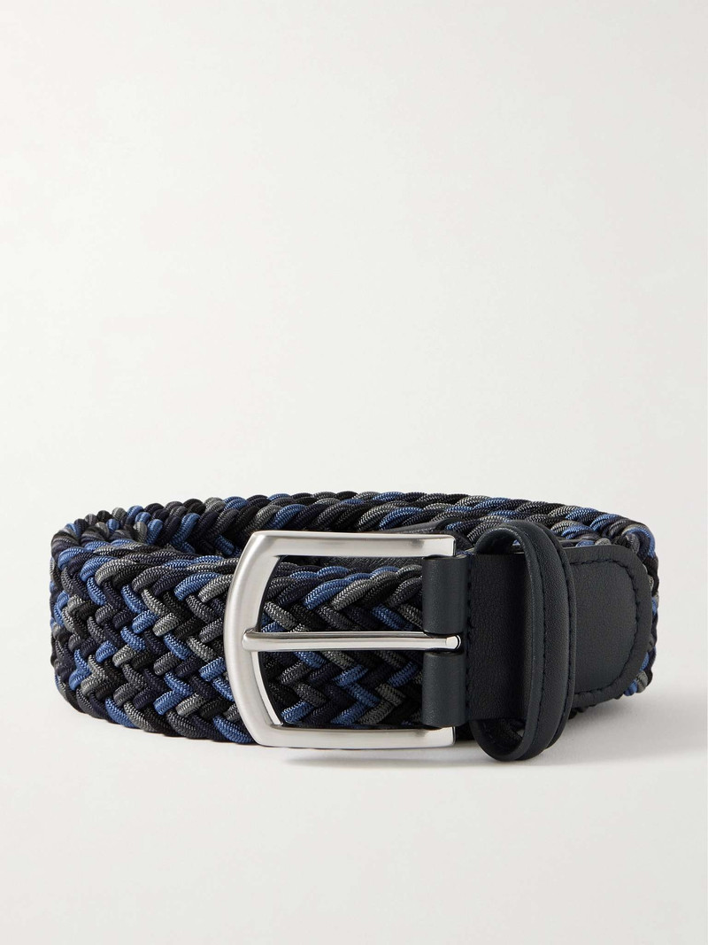 3.5cm Leather-Trimmed Woven Elastic Belt - 1