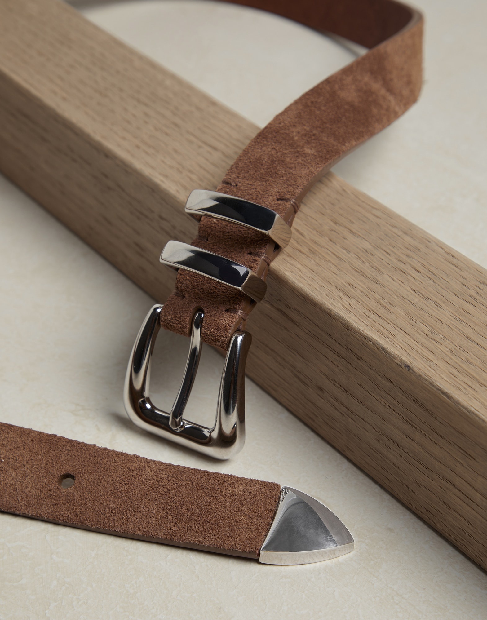 Reversed leather belt with double keeper and tip - 2