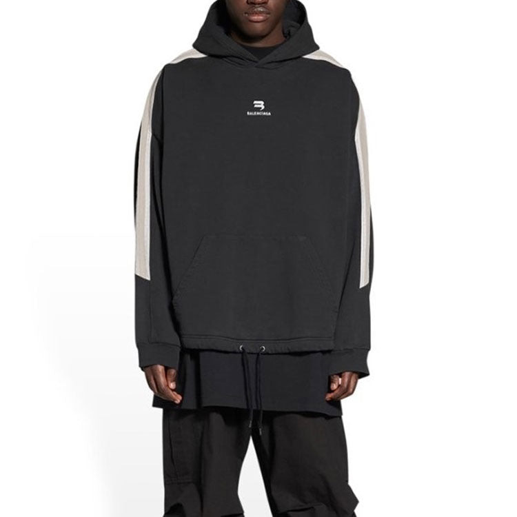 Balenciaga Sporty B Striped SLeeve Hoodie Oversized 'Black White' 704023TMVG23869 - 4