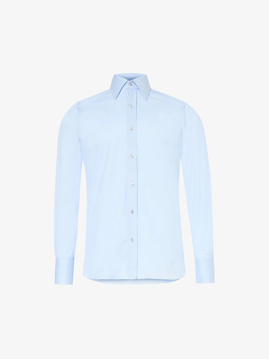 Straight-point-collar slim-fit cotton-poplin shirt - 1