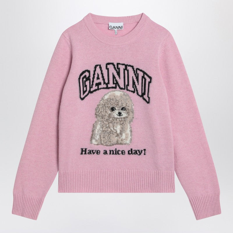 Ganni Pink Sweater With Poodle Women - 1