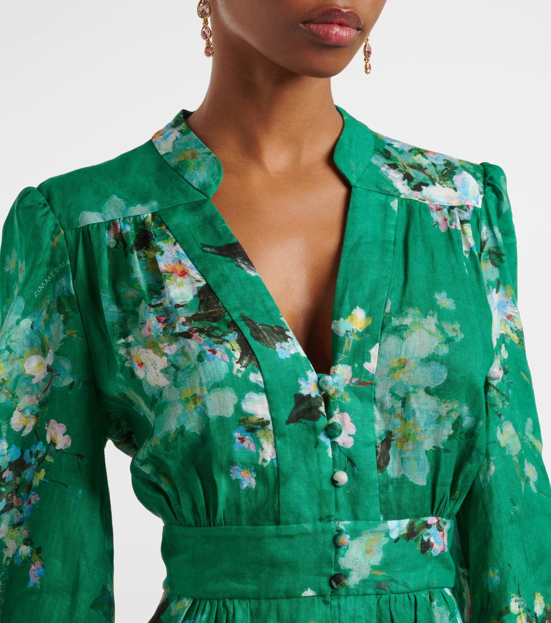 【Zimmermann】EVERLEY PLUNGE MIDI DRESS プランジ ミディ Zimmermann Everley Plunge Midi Dress in Green Watercolor