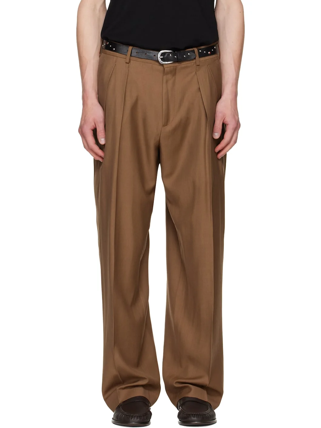 Brown Pleated Wool Trousers - 1